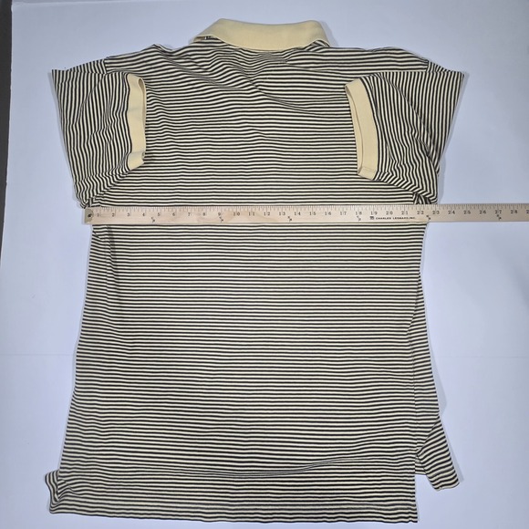 Tommy Hilfiger Polo Shirt Large Ivory Striped Logo Golf Performance Short Sleeve - Picture 4 of 6